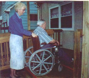 Wheelchair rests between steps