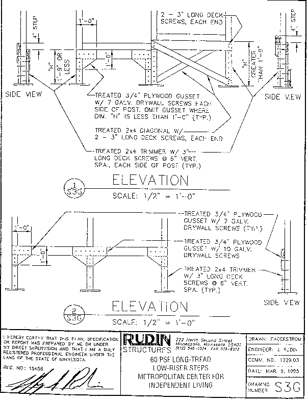 [engineering drawing of 180-degree turn step supports]